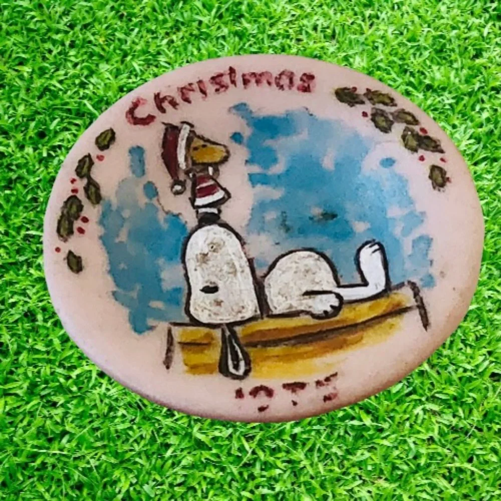 Christmas Miniature Plate 1976 SNOOPY + WOODSTOCK Signed H. Dunford Rare